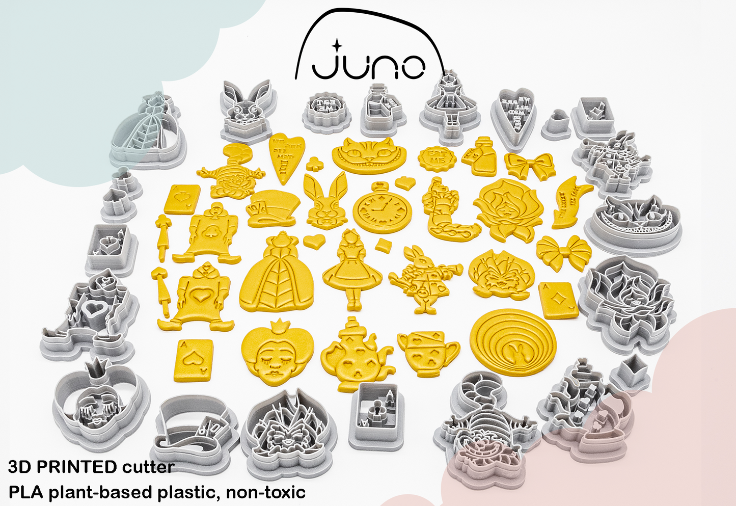 Wonderland Sign Cutter and Stamps set Printed Clay, Polymer Clay, Cookie Cutter