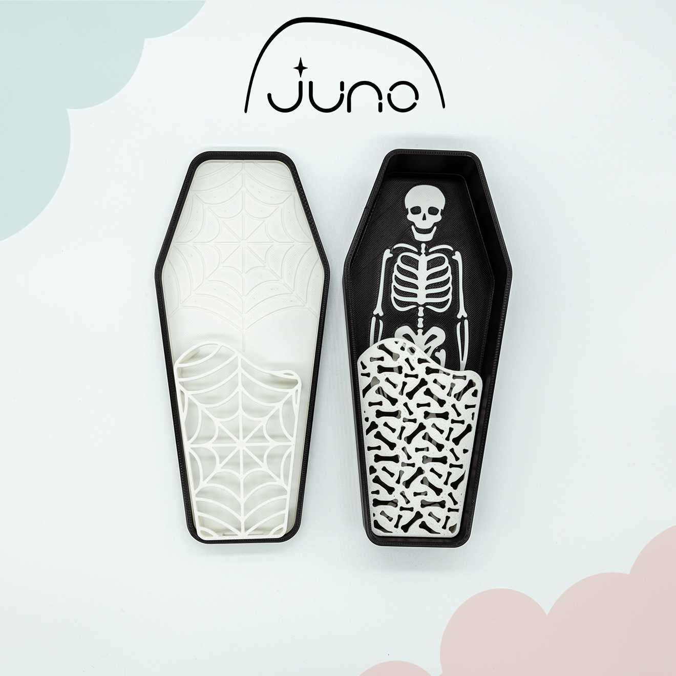 Skeleton Coffin Cornstarch Container, Cornstarch tray, Dust Box, Jewelry box, Box, 3d printed