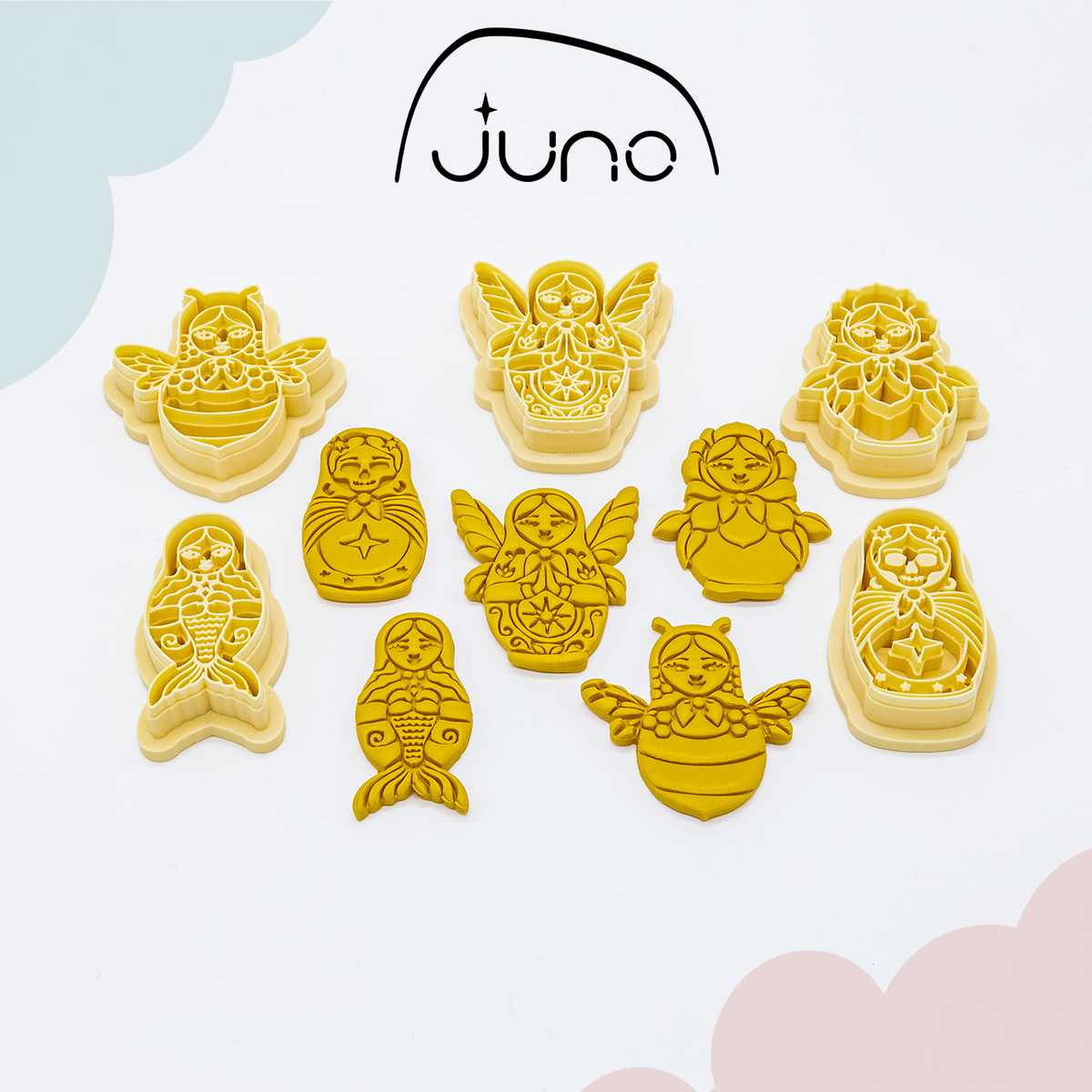 Matryoshka, Flower Printed Clay, Polymer Clay, Cookie Cutter