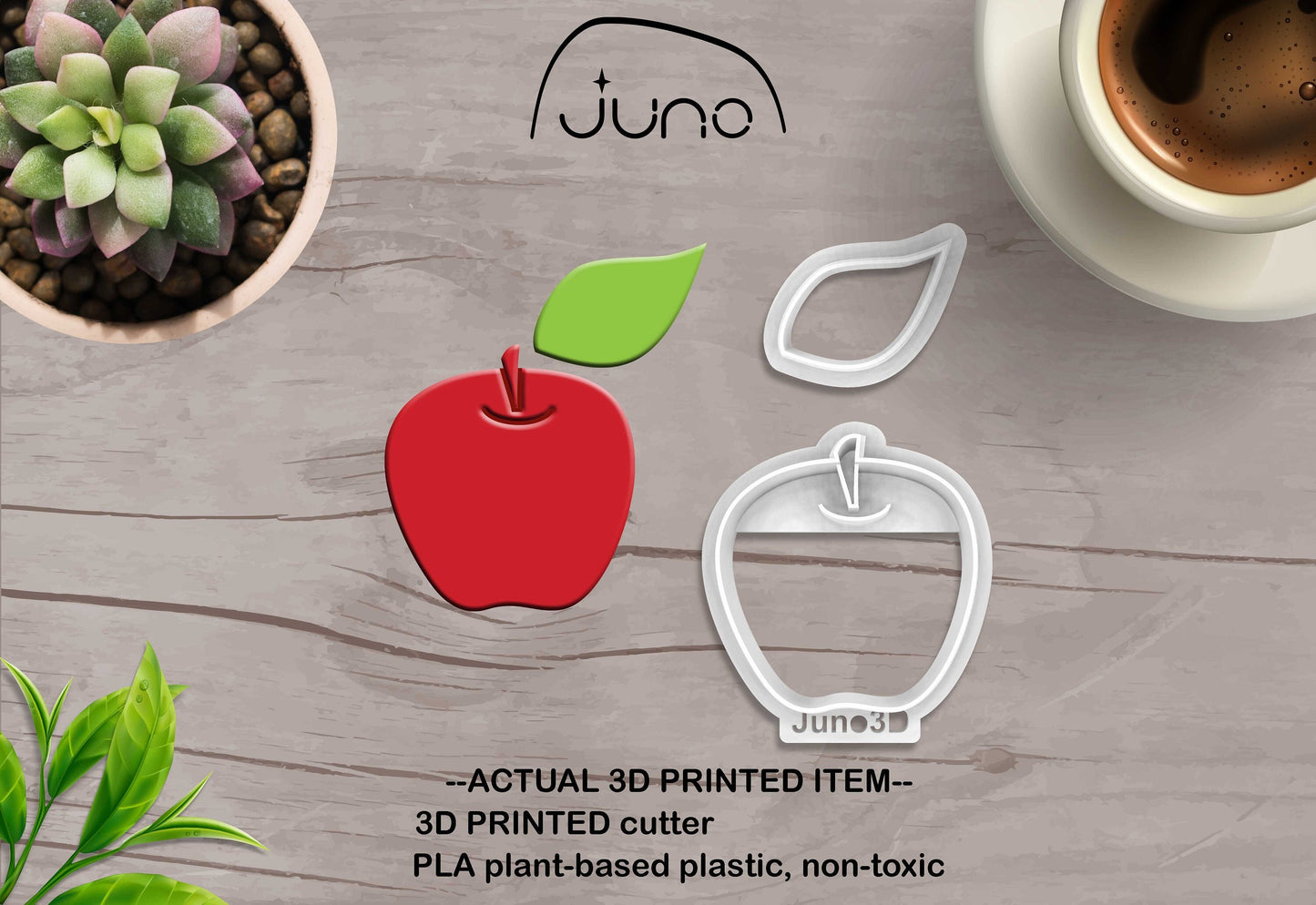 Apple & Leaf Set Printed Clay, Polymer Clay, Cookie Cutter