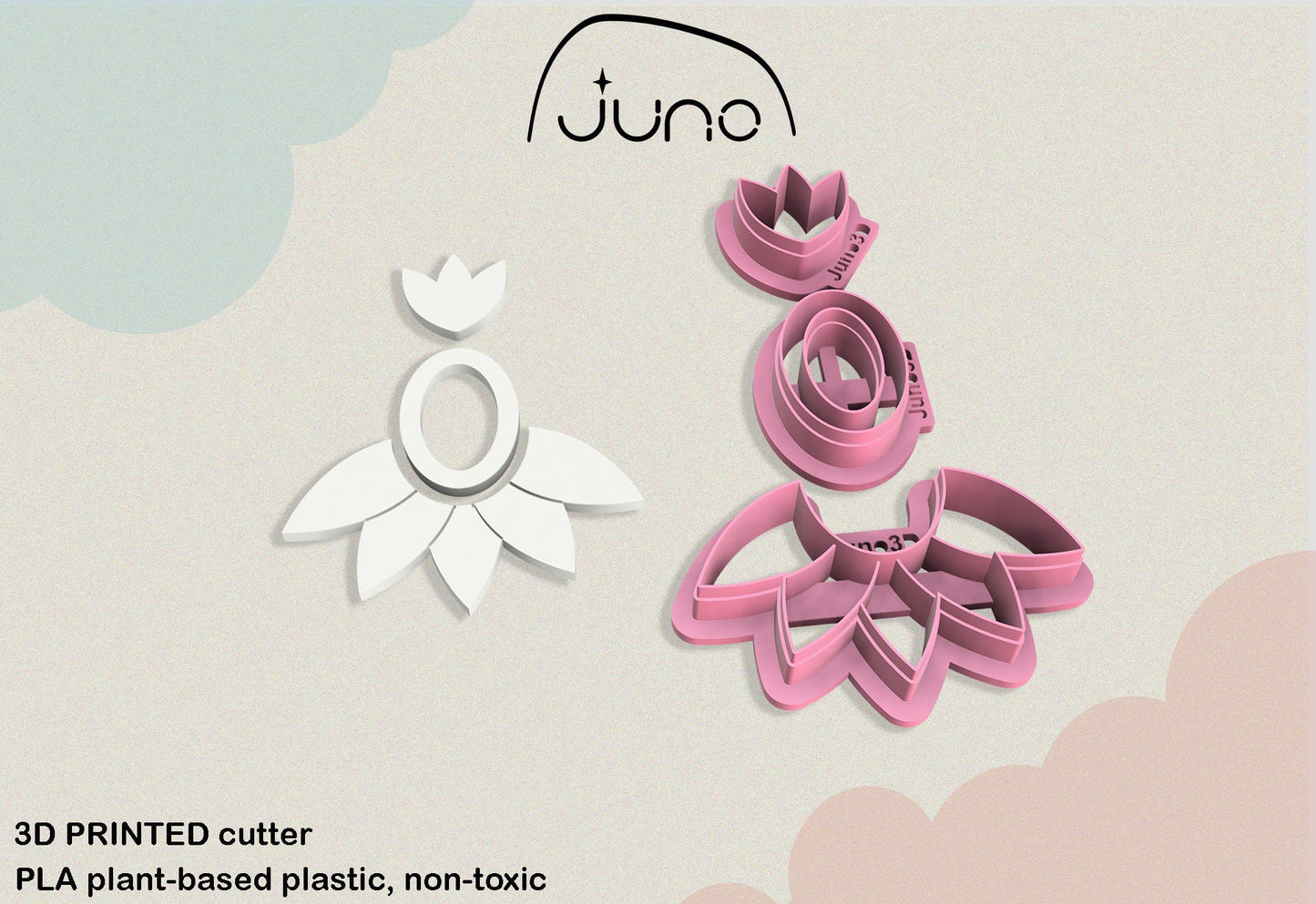 Lotus Tulip Flower Printed Clay, Polymer Clay, Cookie Cutter