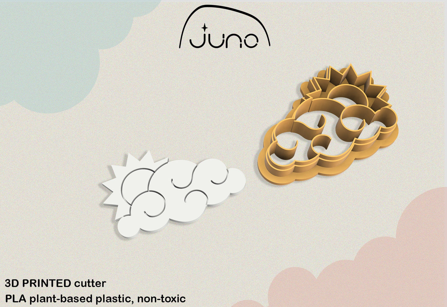 Celestial Sun/Cloud, Bohemian Printed Clay, Polymer Clay, Cookie Cutter