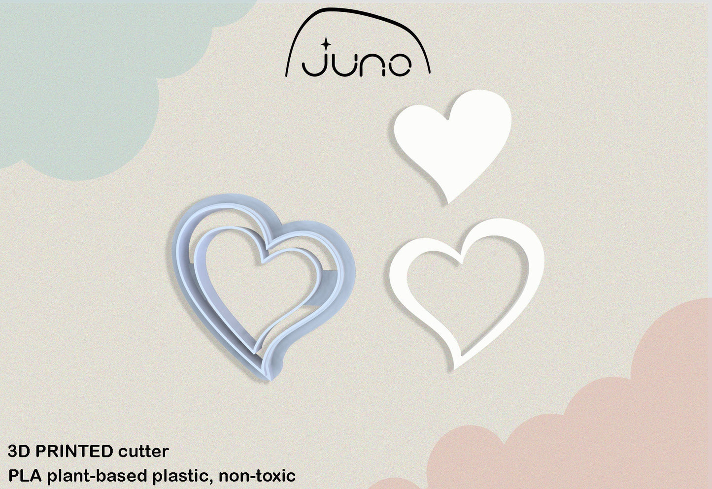 Asymmetrical Heart Printed Clay, Polymer Clay, Cookie Cutter