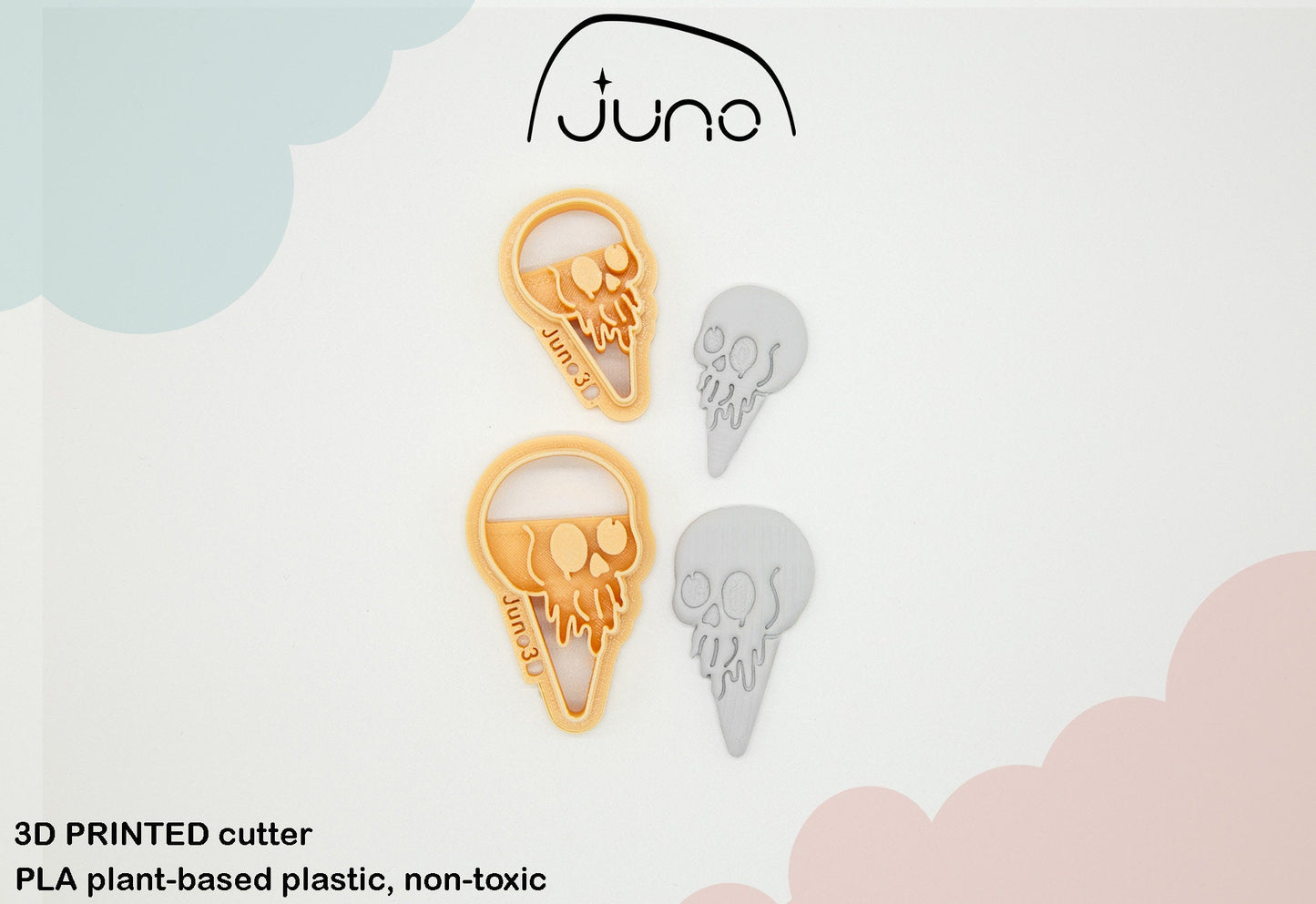 Skull Ice Cream Printed Clay, Polymer Clay, Cookie Cutter