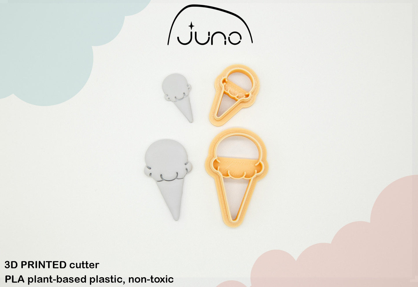 Classical Ice Cream Printed Clay, Polymer Clay, Cookie Cutter