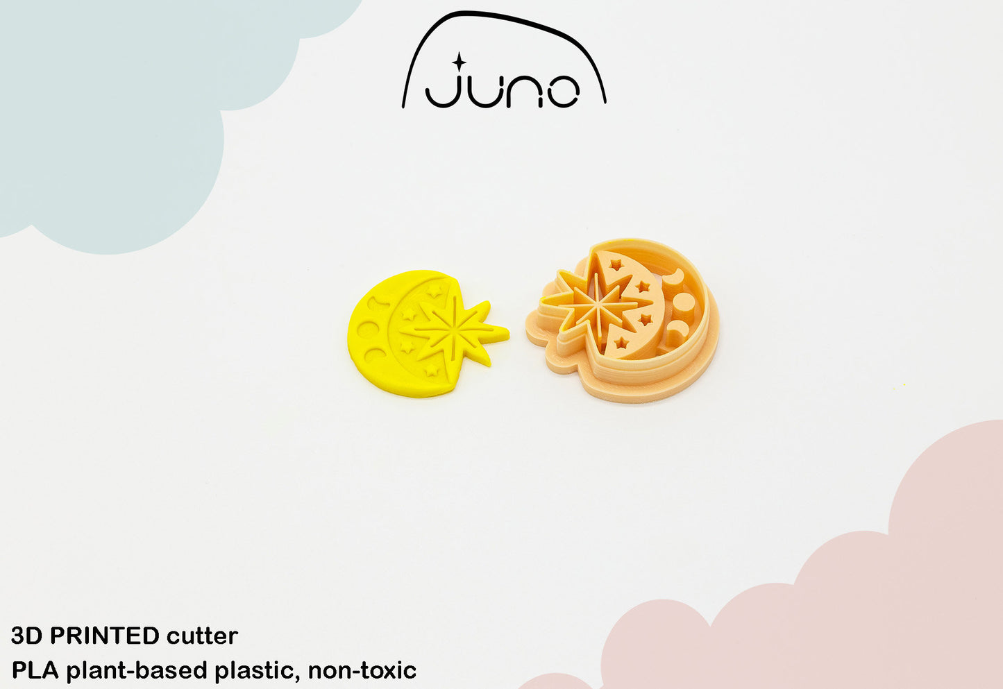 Magical Night Celestial Crescent Moon and Stars, Printed Clay, Polymer Clay, Cookie Cutter