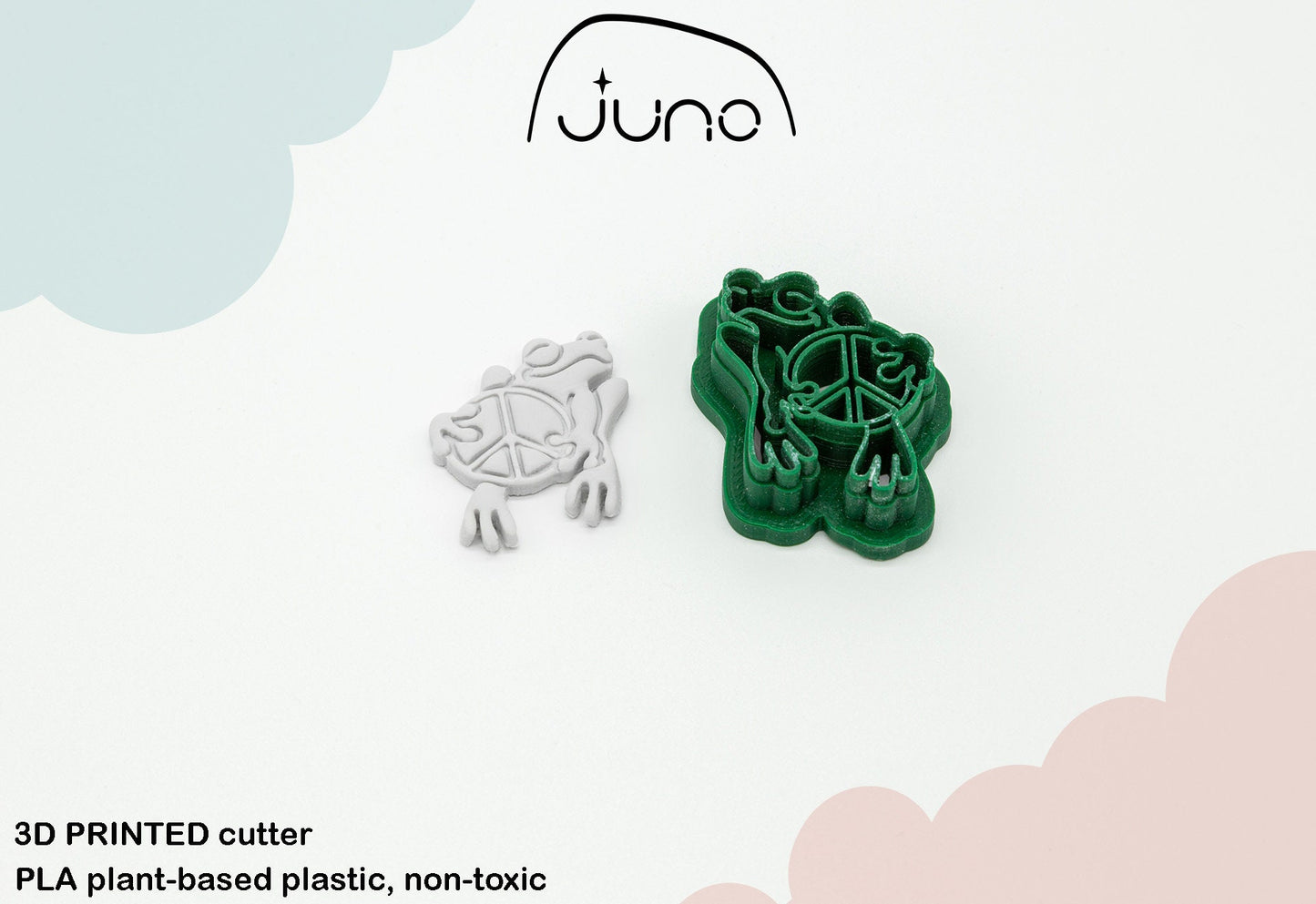 Cute Frog Holding Peace Sign Printed Clay, Polymer Clay, Cookie Cutter