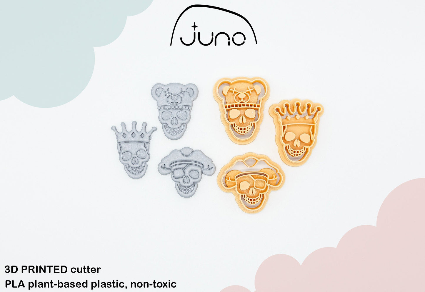 Teddy Skull Printed Clay, Polymer Clay, Cookie Cutter