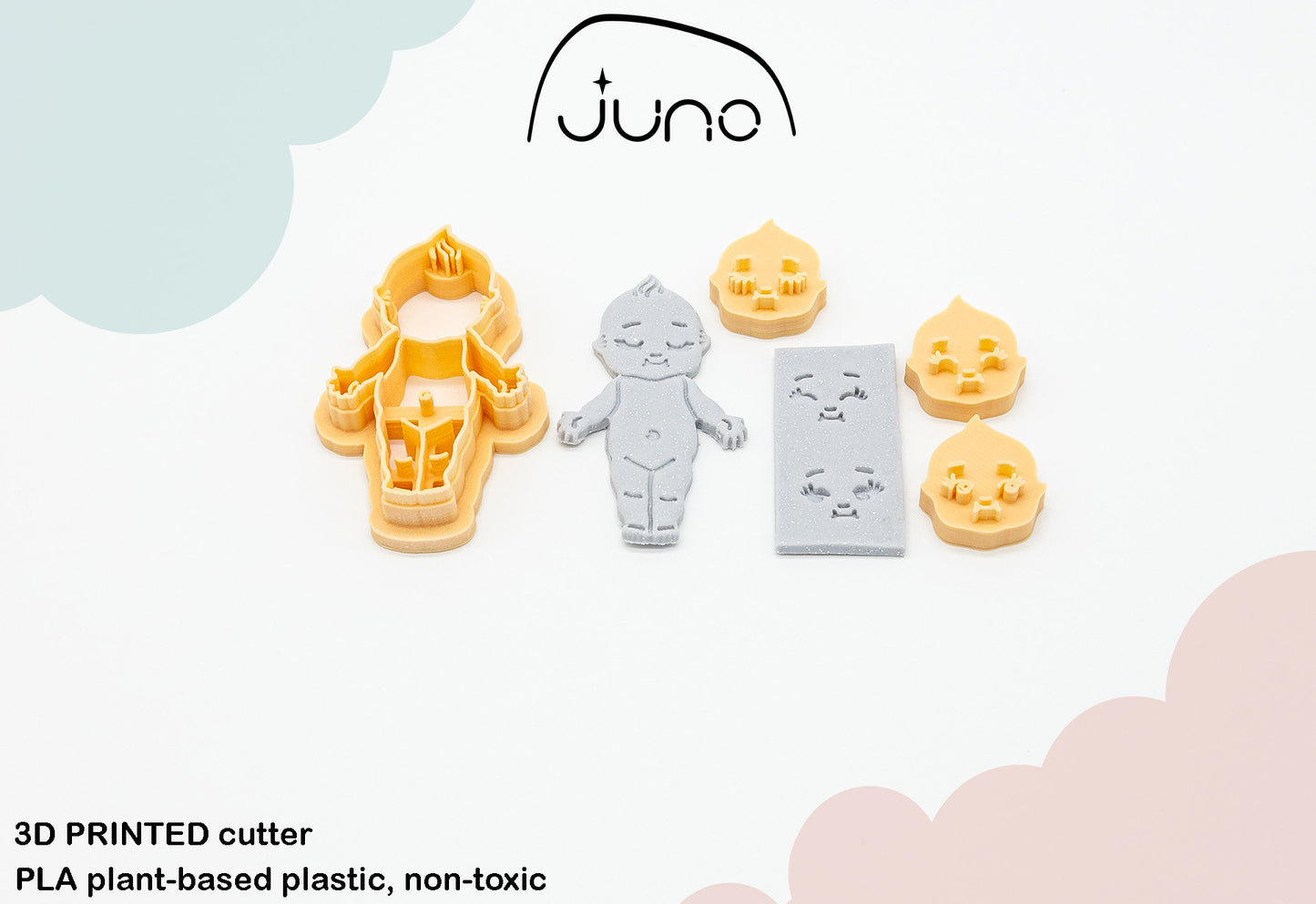 Kewpie Baby Doll Body with Face Expressions Stamps Set Printed Polymer Clay Cutter