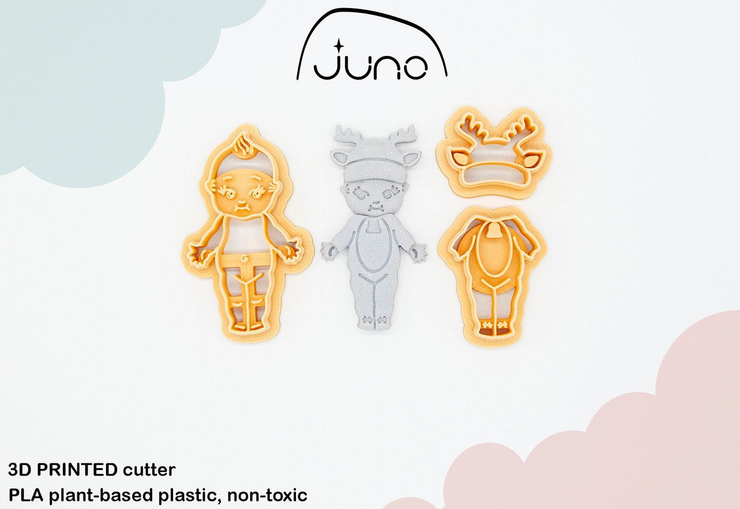 Kewpie Baby Doll Outfit | Rudolf Reindeer Costume Set Printed Polymer Clay Cutter