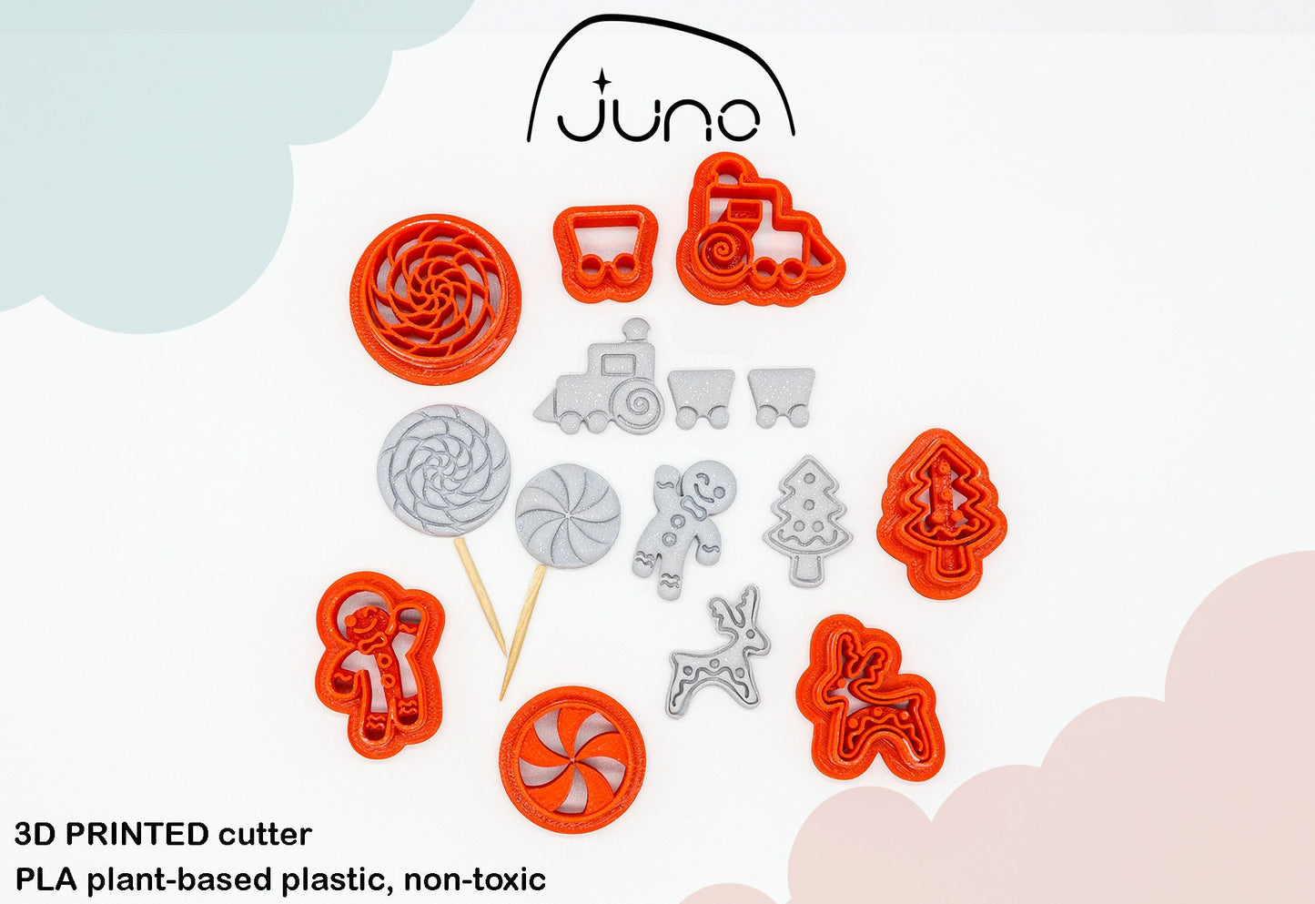 Cute Gingerbread Man Christmas Ornament Printed Clay, Polymer Clay, Cookie Cutter