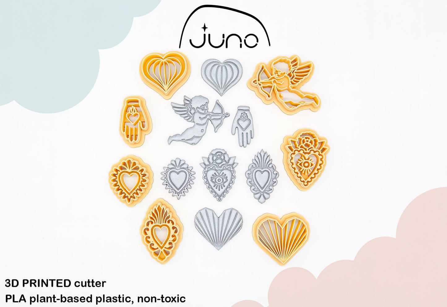 Sacred Heart with Eye and Peony Printed Clay, Polymer Clay, Cookie Cutter