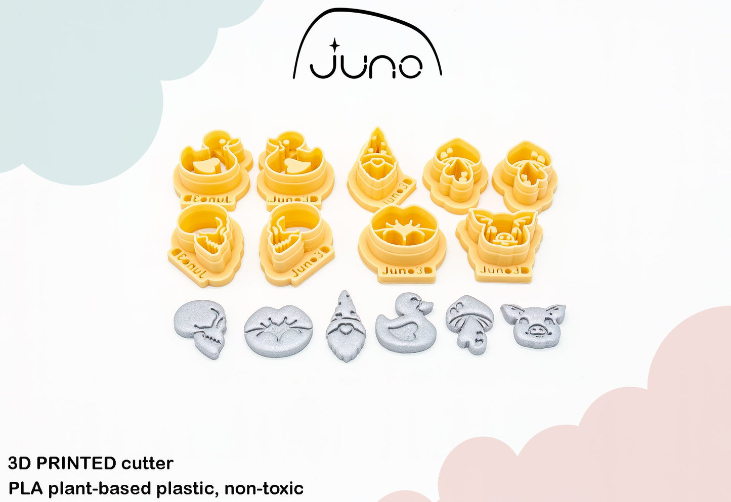 Nine Piece Valentine Stud Pack-3, Set of 9 Printed Clay, Polymer Clay, Cookie Cutter