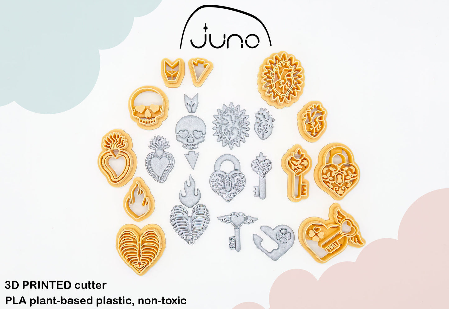 Sacred Anatomical Heart Set Printed Clay, Polymer Clay, Cookie Cutter