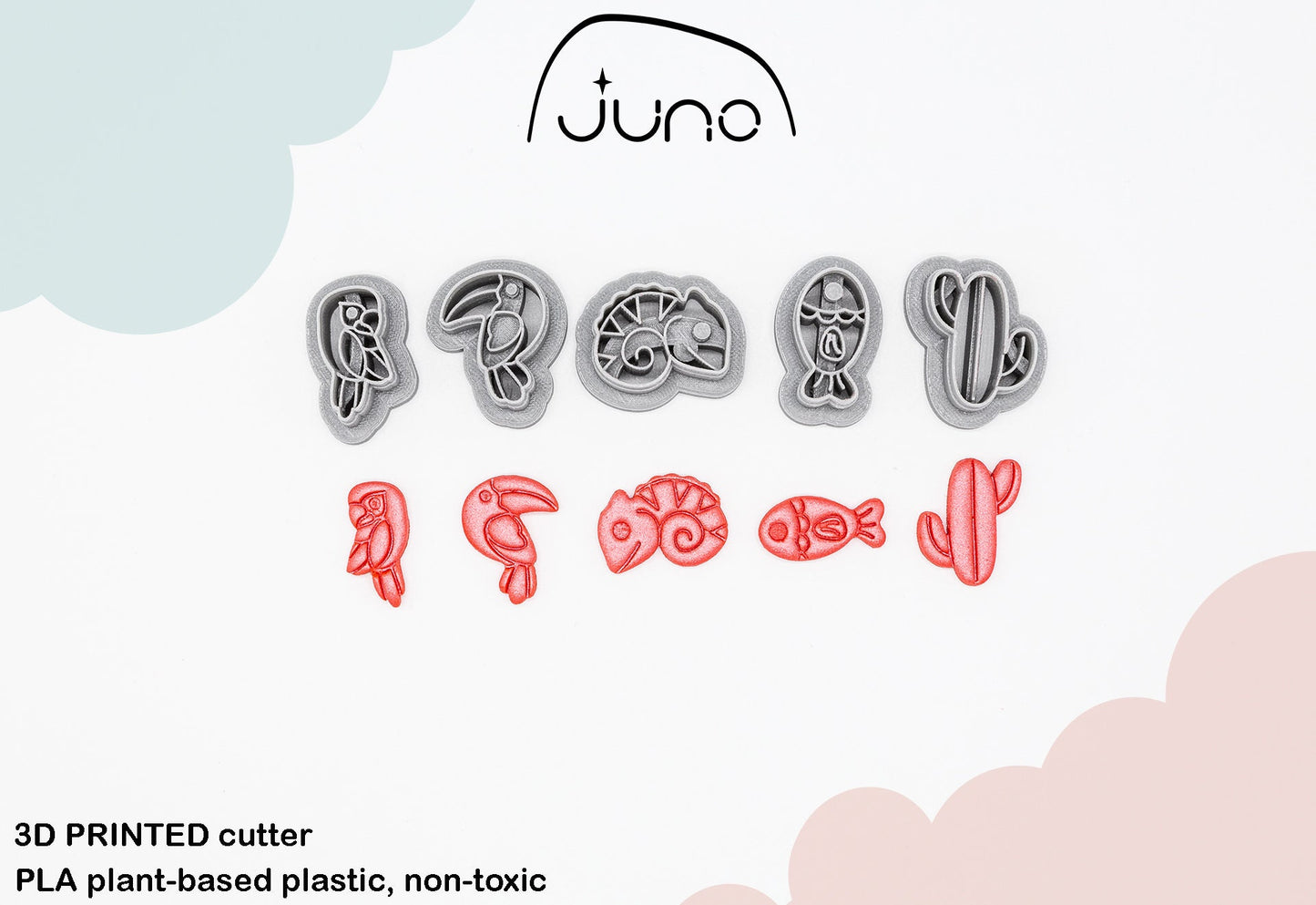 Animal Summer Stud Cutters Printed Clay, Polymer Clay, Cookie Cutter