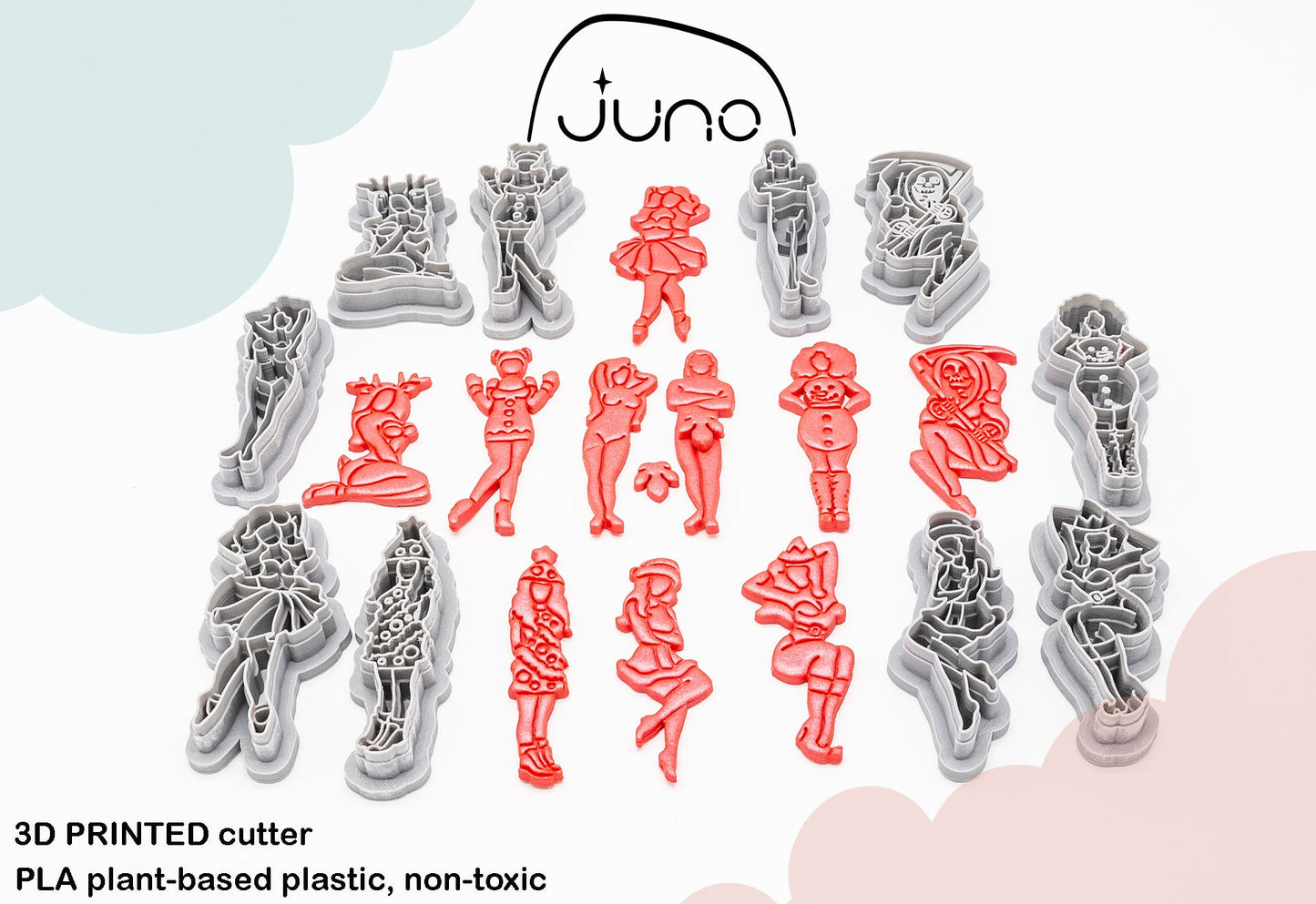 Holiday Pinup Girls-2 Traditional Tattoo, Old School, Tattoo Printed Clay, Polymer Clay, Cookie Cutter