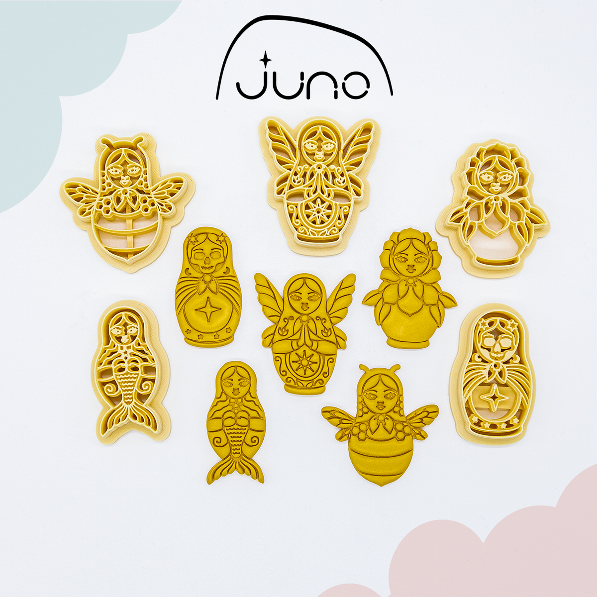 Matryoshka, Flower Printed Clay, Polymer Clay, Cookie Cutter