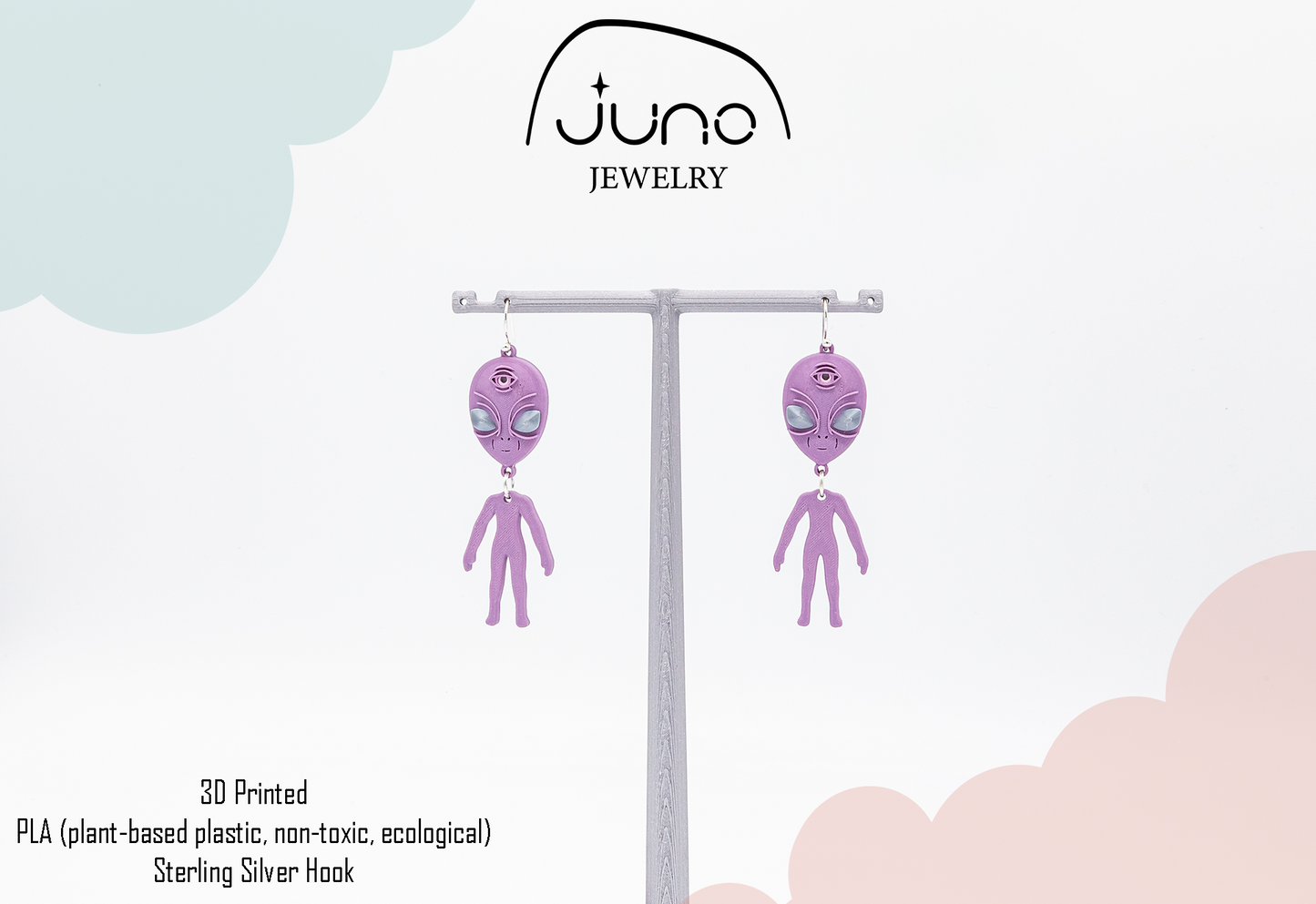 Alien UFO 3D Printed Lightweight Eco-friendly Earrings