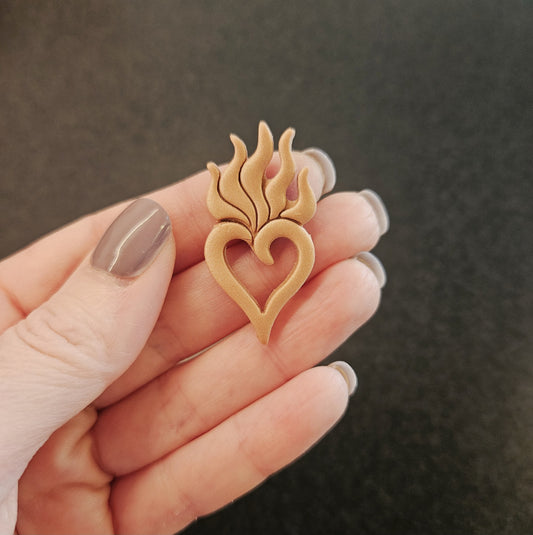 Flaming Heart, Printed Clay, Polymer Clay, Cookie Cutter
