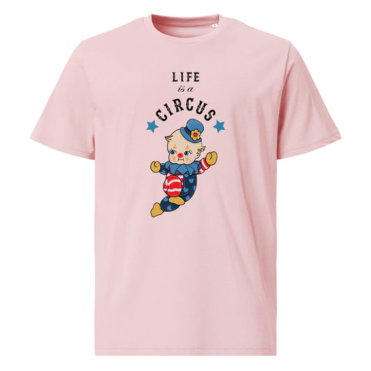 Unisex organic cotton t-shirt | Life is a Circus | Vintage Doll Clown