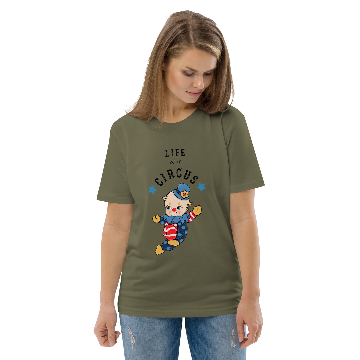 Unisex organic cotton t-shirt | Life is a Circus | Vintage Doll Clown