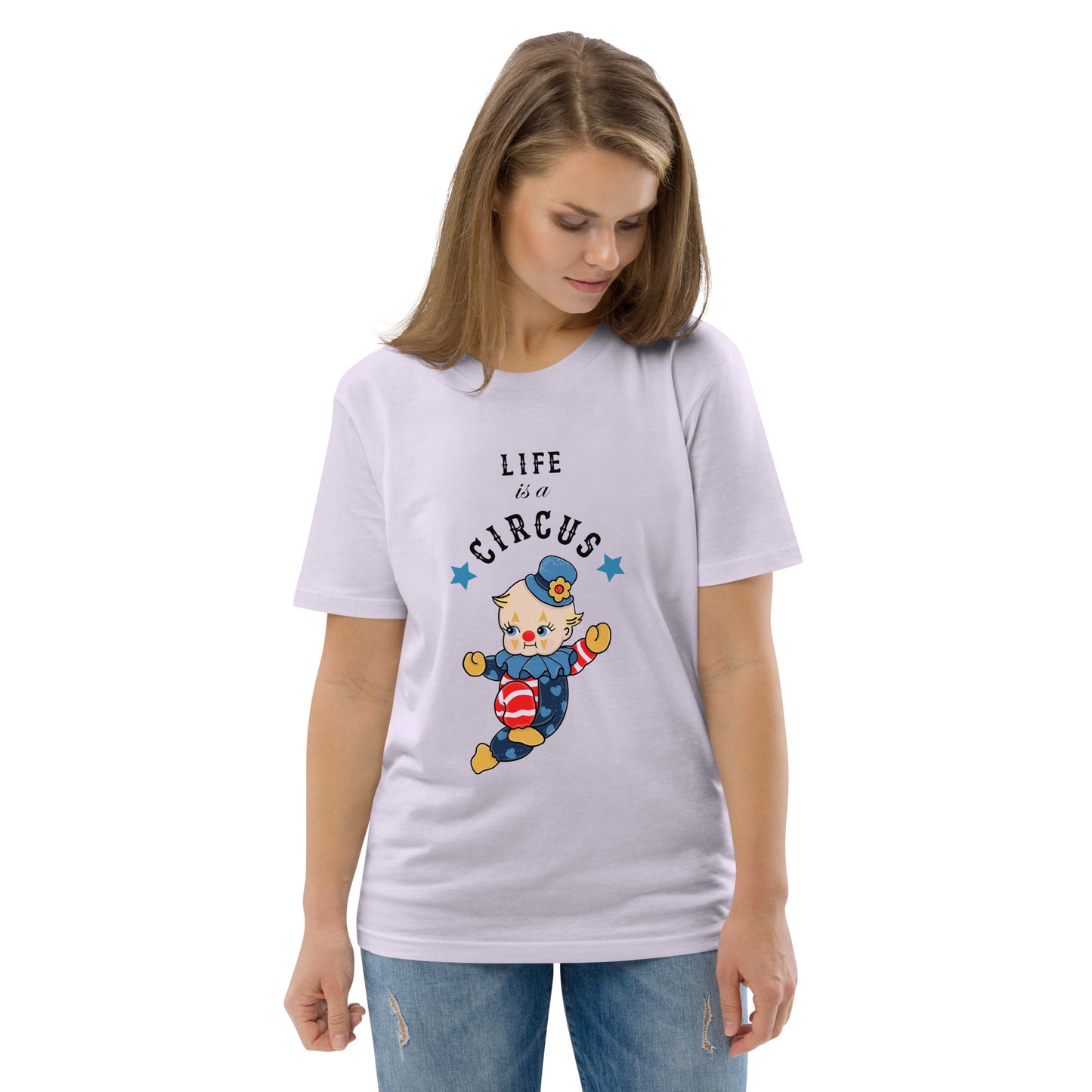 Unisex organic cotton t-shirt | Life is a Circus | Vintage Doll Clown