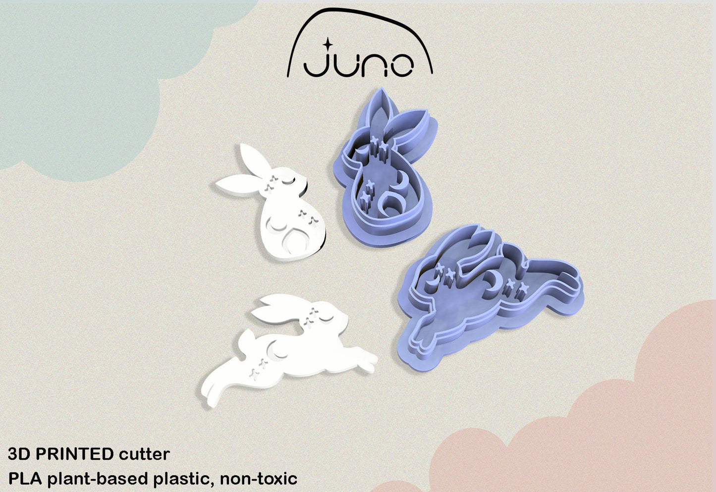Celestial Bunny Shape Printed Clay, Polymer Clay, Cookie Cutter