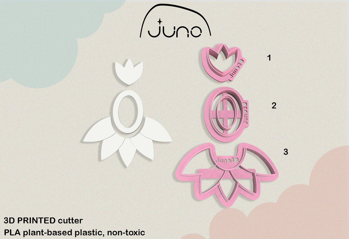 Lotus Tulip Flower Printed Clay, Polymer Clay, Cookie Cutter