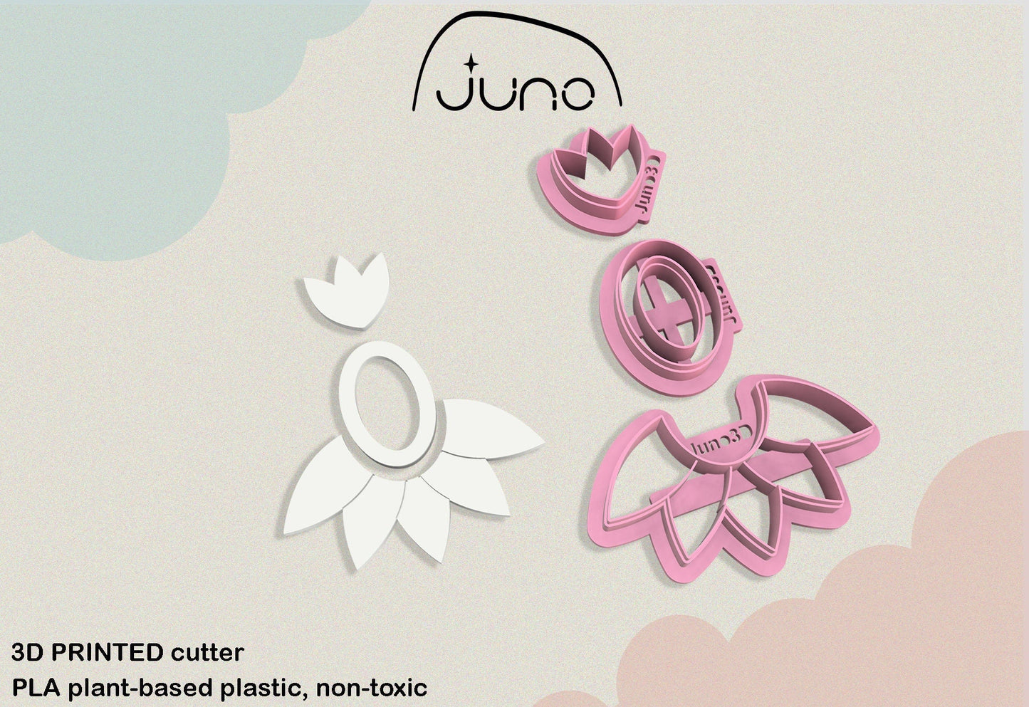 Lotus Tulip Flower Printed Clay, Polymer Clay, Cookie Cutter