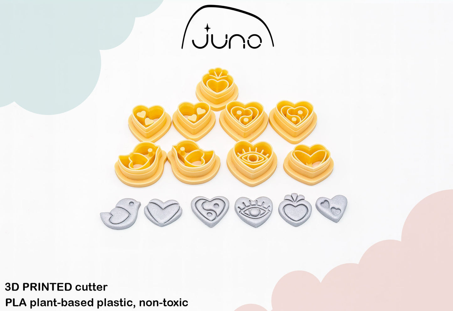 Nine Piece Valentine Stud Pack-1, Set of 9  Printed Clay, Polymer Clay, Cookie Cutter