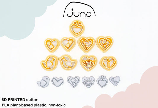 Nine Piece Valentine Stud Pack-1, Set of 9  Printed Clay, Polymer Clay, Cookie Cutter