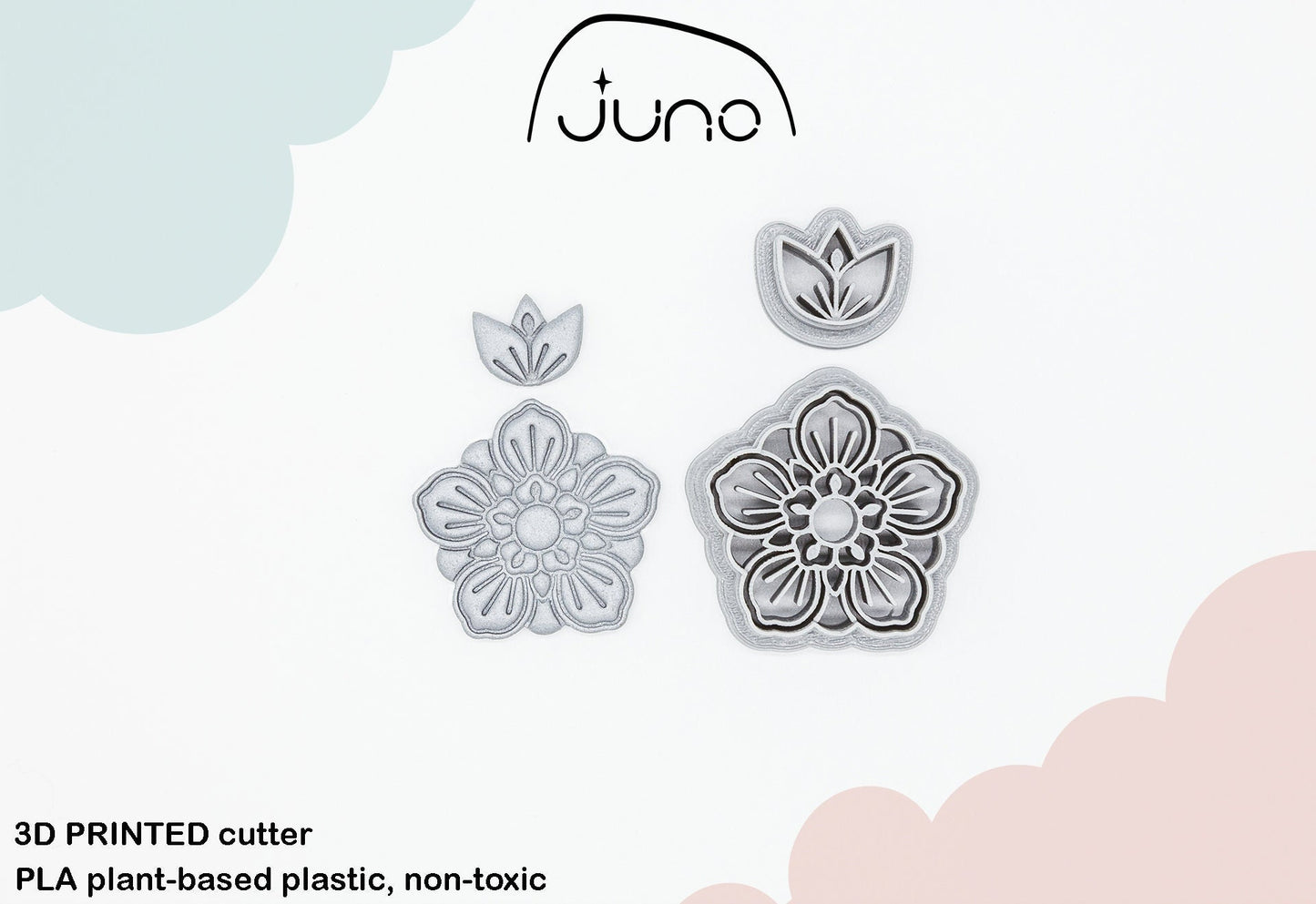 Traditional Tattoo Flower Set, Tattoo Printed Clay, Polymer Clay, Cookie Cutter
