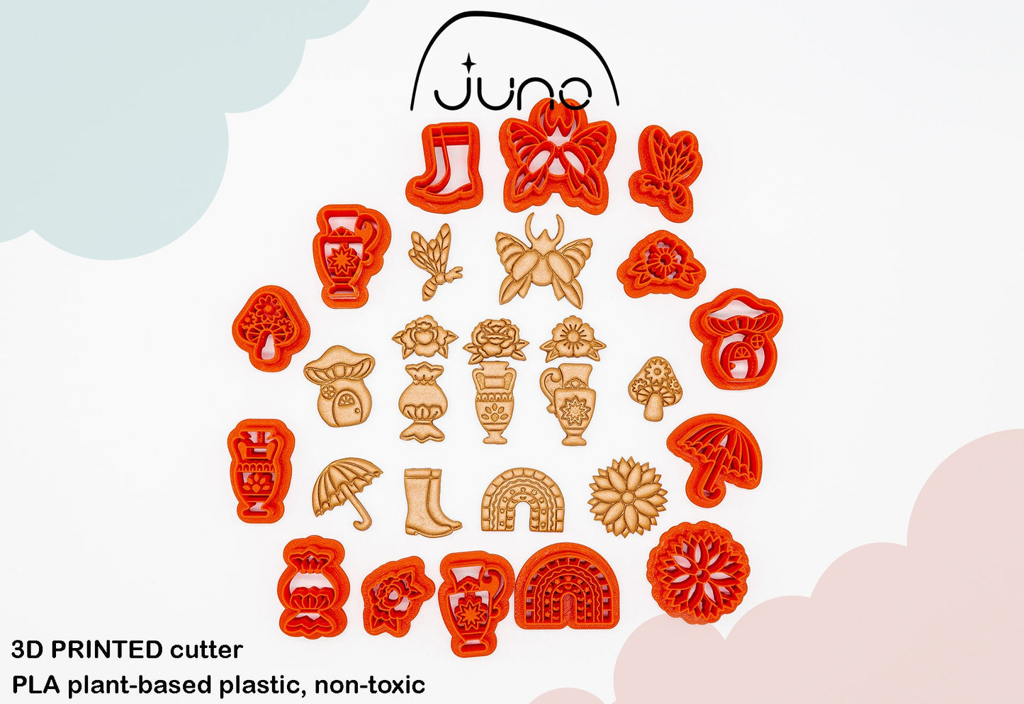 Floral Mushroom Printed Clay, Polymer Clay, Cookie Cutter