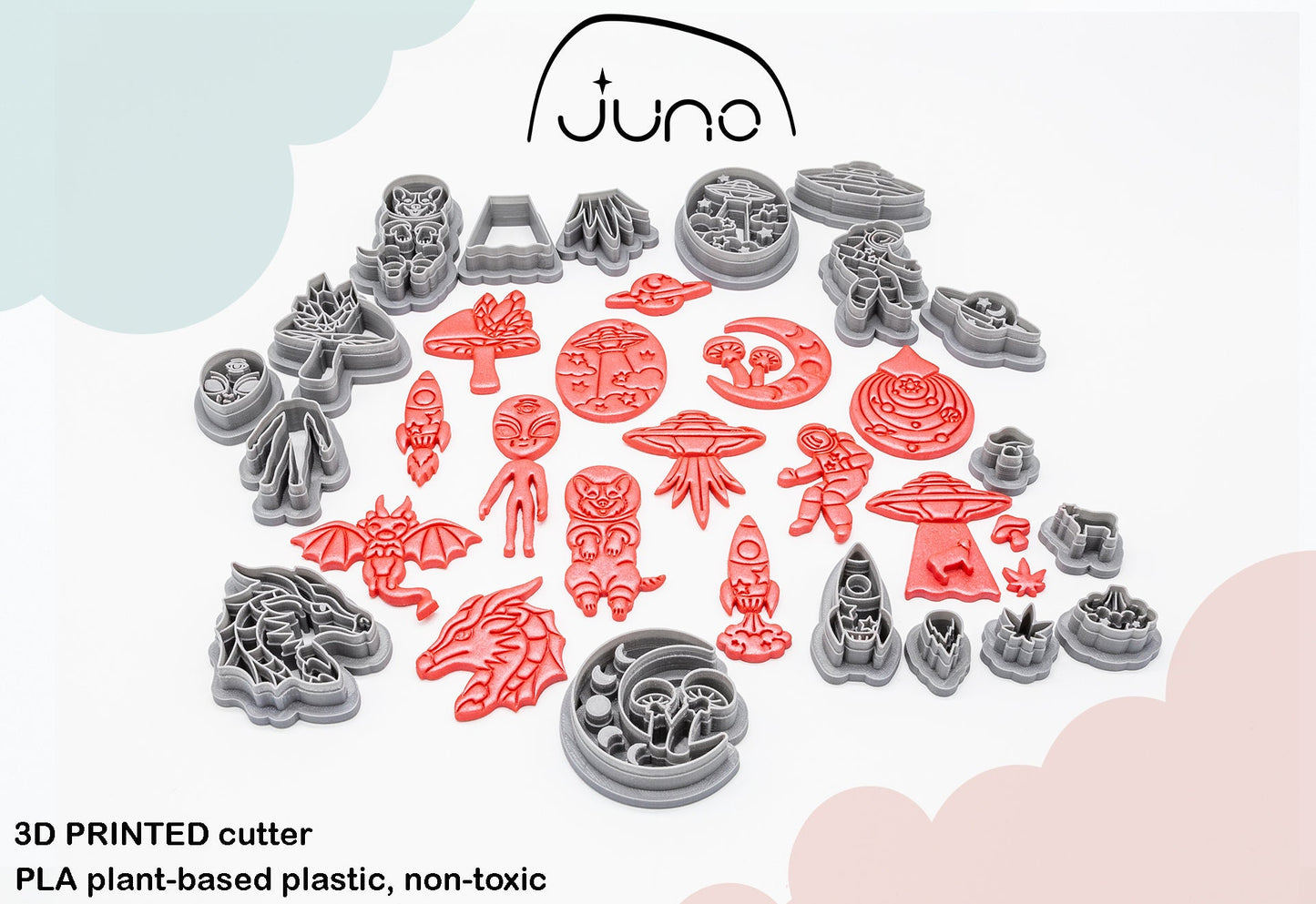 Alien Head & Body Set Printed Clay, Polymer Clay, Cookie Cutter